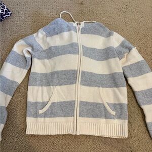 Brandy Melville Cream & Light Gray Striped Zip Knit Hoodie